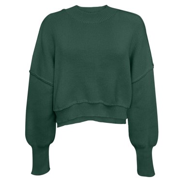 CEHVOM Women's Fashion Round Neck Solid Color Loose Fitting Pullover Sweater Clearance