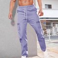 thumbnail image 1 of AherBiu Cargo Pants For Men Drawstring Elastic Waisted Straight Leg Swaetpants With Multi Pockets Casual Athletic Workout Trousers, 1 of 9