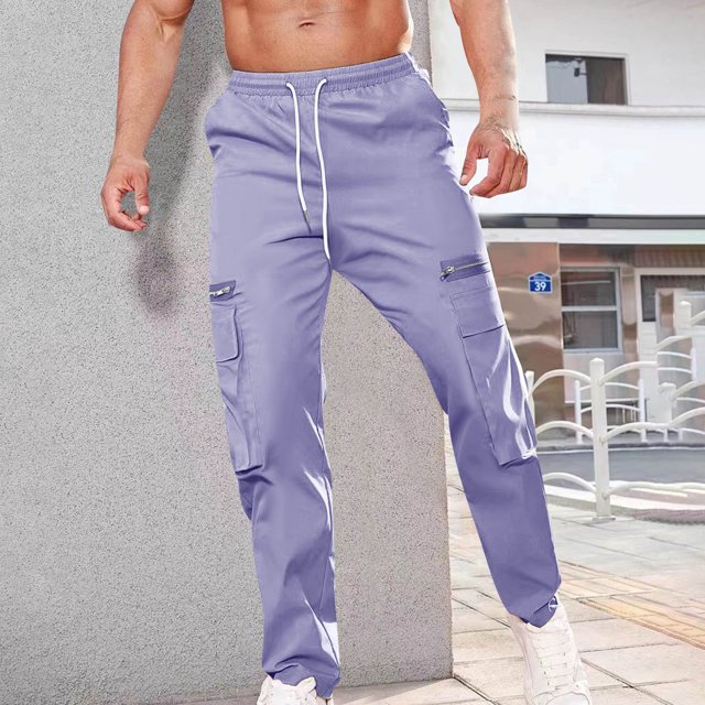 AherBiu Cargo Pants For Men Drawstring Elastic Waisted Straight Leg Swaetpants With Multi Pockets Casual Athletic Workout Trousers