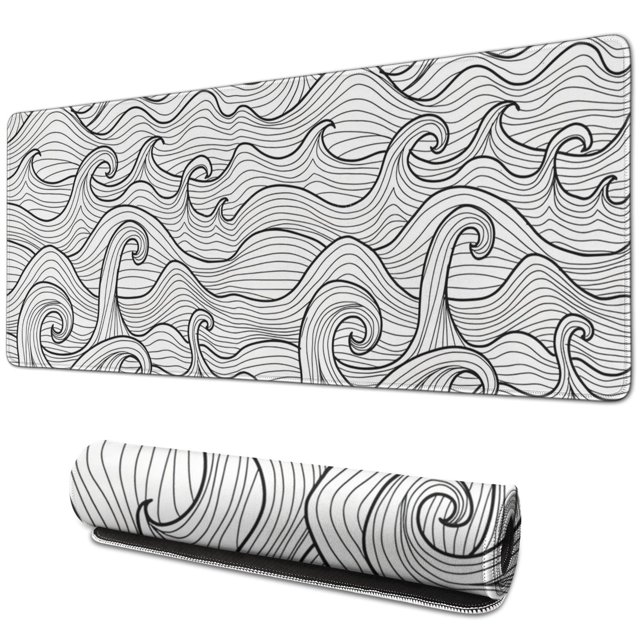 Stitched-Edge Gaming Mouse Pad - XL, Non-Slip, Blue & White Wave Design