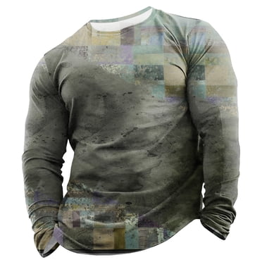 LUOGENLI T-shirts pour Homme pour Hommes Homme Automne et Hiver Mode Imprimé Col Rond Manches Longues T-Shirt Rétro Imprimé Intégral Hauts 4TG T-shirts pour Hommes T-shirts Graphiques Pâques Gris TTG