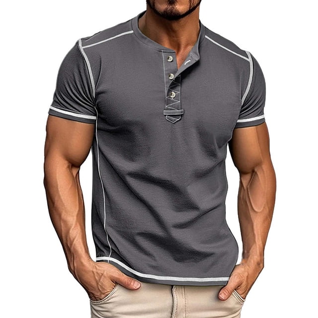 Weiqiqre Men's Clothing Henley Shirts Short Sleeve Cotton Casual Fashion T Shirts Lightweight Buttons Basic Tee Tops