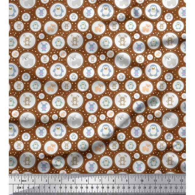Soimoi Silk Fabric Star & Cute Animals Kids Print Sewing Fabric Yard 42 Inch Wide