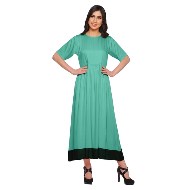 Moomaya Robe Kurti Maxi en Coton Évasée pour Femmes, Tunique Indienne Unie