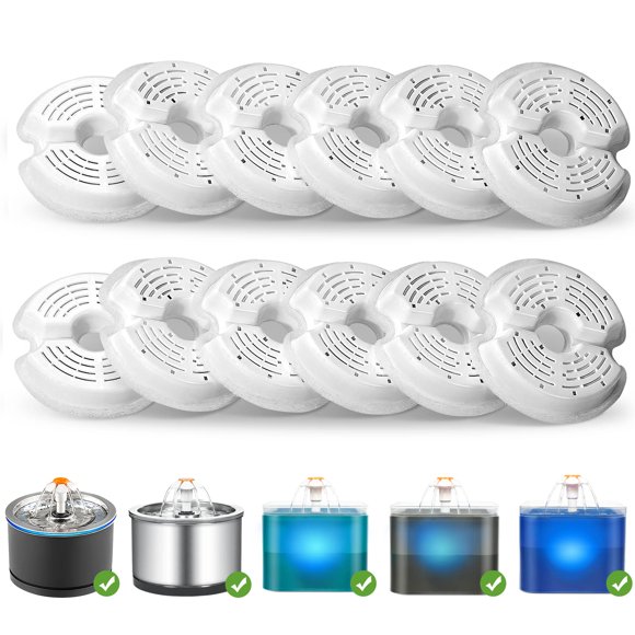 NautyPaws Cat Water Fountain Filters 12 Packs Replacement Carbon Filters for Automatic Pet Water Fountain Stainless Steel Cat Water Fountain