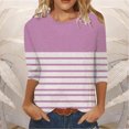 thumbnail image 1 of Meichang Chemises à Manches 3/4 pour Femmes Hauts à Rayures Color Block Col Rond T-Shirts Décontractés Chemises Coupe Ample Blouses de Travail Confortables Pull Mode 2024, 1 of 3