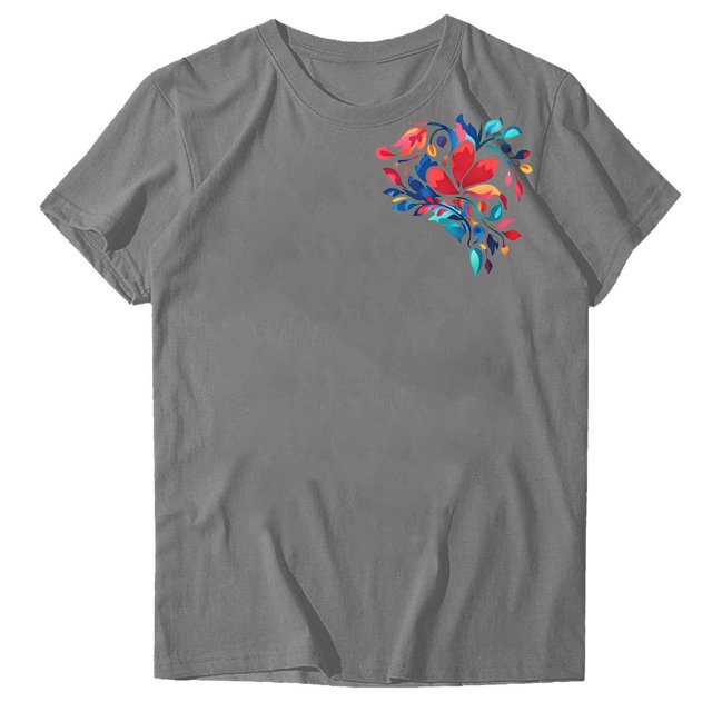 Pisexur Hauts de Printemps pour Femmes 2025, Hauts pour Femmes, Hauts de Sortie pour Femmes, Hauts pour Dames Mode Imprimé Manches Courtes Blouse Col Rond T-Shirt Gris, 2TG