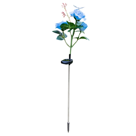 PpgejGEK Lampe au Sol Combinée Transparente à Fleurs de Rose à DEL, Lumière de Jardin à Énergie Solaire, Fleur Bleue, DEL Blanche, Design Papillon, IP55, Étanche, Déco Extérieure