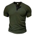 thumbnail image 1 of Mrzvby Chemises pour Hommes Tendance Bouton Col Rond Manches Courtes Raglan Blouse Légère Respirante Hauts Décontractés T-Shirts de Musculation, 1 of 3