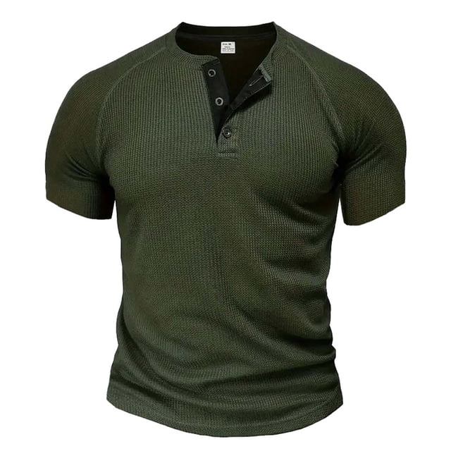 Mrzvby Chemises pour Hommes Tendance Bouton Col Rond Manches Courtes Raglan Blouse Légère Respirante Hauts Décontractés T-Shirts de Musculation