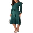 thumbnail image 2 of Robe Midi en Tricot à Manches Longues pour Femmes, Couleur Unie, Ceinturée avec Lien, Robe Chandail en Tricot, Robes Midi Trapèze, 2 of 7