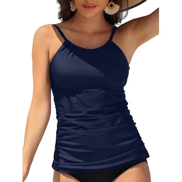 Charmo Women's High Neck Tankini Tops Only Tummy Control Swimsuit Top Ruched Swim Top Without Bottoms