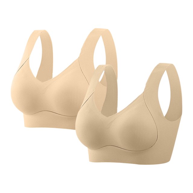 HongQid 2PCS No Underwire Bra for Women Seamless Plus Sized Bralettes Everyday Basic Sleeping Wireless Bras