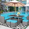 thumbnail image 1 of Costway 7 PCS Patio Rattan Dining Set Sectional Sofa Couch Ottoman Garden  Turquoise, 1 of 10