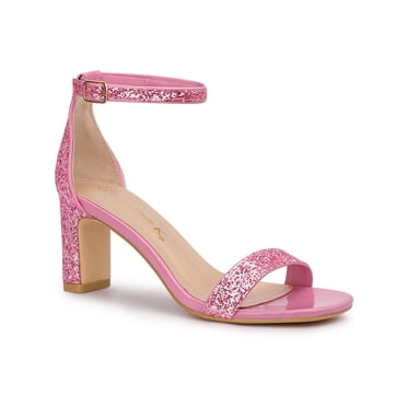 BLISSFUL STEP Outfit Women's Shoes Glitter Ankle Strap Block Heel Prom Sandals Pink 10