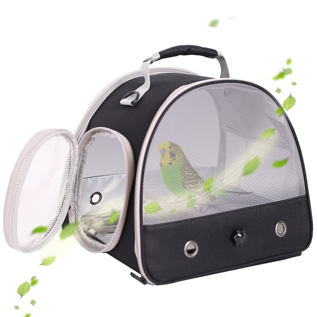 Bird Travel Cage, Breathable Mesh Portable Small Bird Carrier for Parakeet Parrot Cockatiel with Standing Perch and Tray, Side Access Window Collapsible