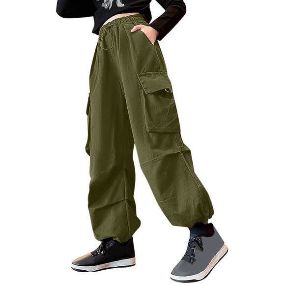 MIASHUI Boys' Cargo Pants Casual Kids Joggers Girls Elastic Waist Outdoor Hiking Baggy Trousers,Army Green,11-12 Years