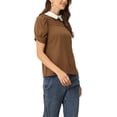 thumbnail image 4 of INSPIRE CHIC Blouse Plissée à Manches Courtes Bouffantes pour Femme à Col Peter Pan Contrastant Brun Foncé S, 4 of 5