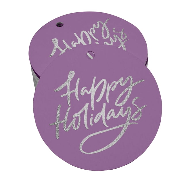 Inkdotpot Real Silver Foil Happy Holiday Tags Favor Hang Paper Tags 100 Pieces
