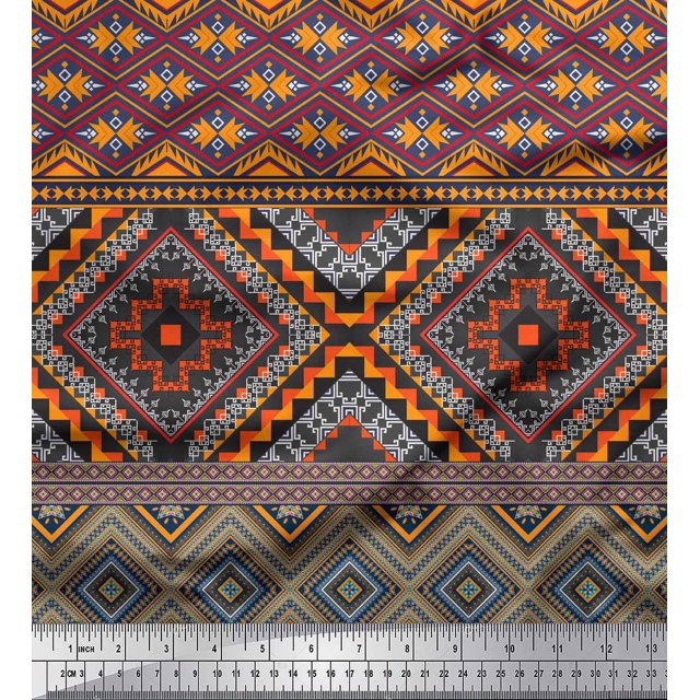 Soimoi Poly Georgette Fabric Geometric Southwestern Decor Fabric Printed Yard 52 Inch Wide