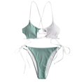 thumbnail image 3 of Women Striped Push Up High Cut Hight Waist Halter Bikini Set Two Piece Swimsuit, 3 of 6