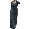 thumbnail image 2 of UKAP Ladies Dress Crew Neck Maxi Dresses Solid Color Swing Party Dark Gray XS, 2 of 6