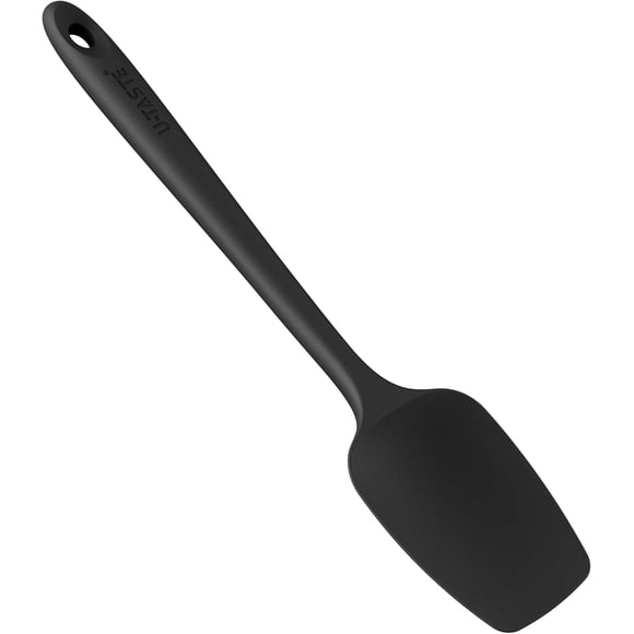 U-Taste 11.38in Silicone Spoon Spatula, 480°F High Heat Resistant BPA-Free Food Grade Kitchen Cooking Baking Mixing One Piece Seamless Flexible Rubber Bowl Scraper for Nonstick Cookware (Black)