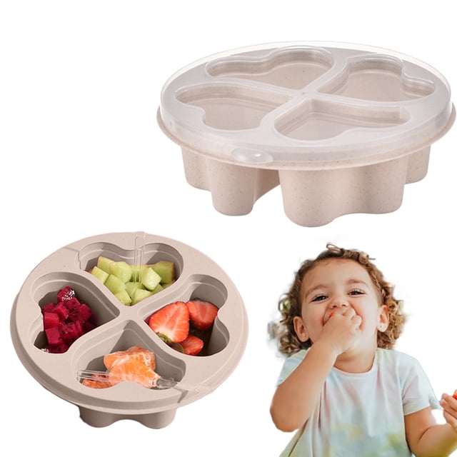 Qonioi Heart Shaped Snack Box, 4 Compartment Bento Lunch Box with Lid, Stackable Plastic Food Storage Container for Kids Snacks Fruit Candy