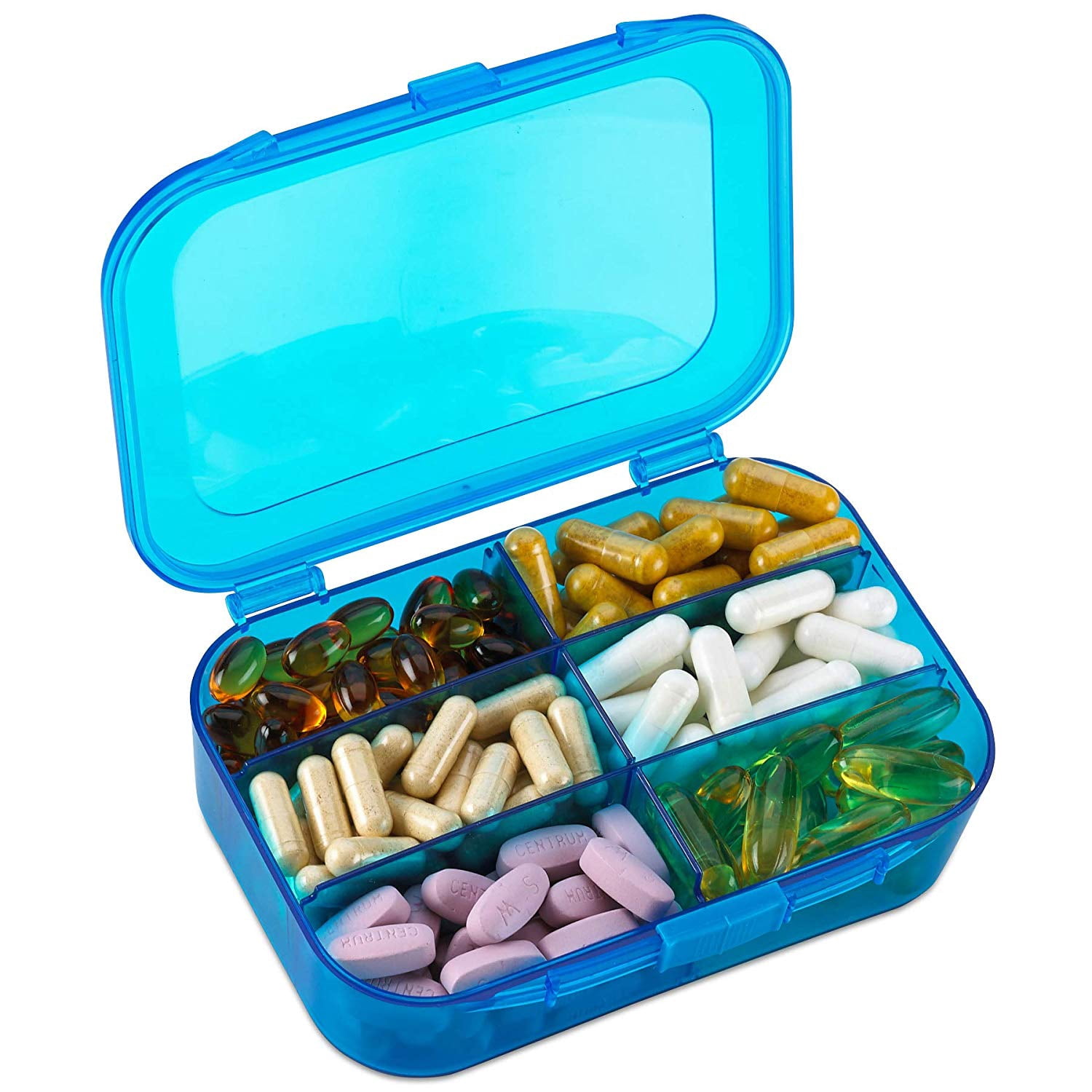 MEDca Portable Daily Pill Organizer Box with 6 Compartments, Multicolor - Plastic