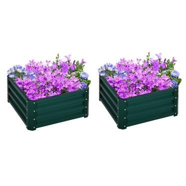 Outsunny 2-Pieces Raised Garden Bed with Galvanised Steel Frame, Green