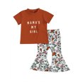 thumbnail image 2 of goowrom Little Girls Short Sleeve Letter Top, Printing Flared Trousers Set, 2 of 9
