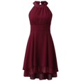 thumbnail image 4 of XDZJLR Womens Dresses formal Solid Halter Neck Button Chiffon Splice A Line Skirt, 4 of 6