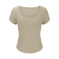 thumbnail image 3 of GigrtiJin Womens Short Sleeve U-Neck Tops Summer Ribbed Slim Basic Fashion T Shirt Solid Color Trendy Soft Blouse, 3 of 6