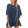 thumbnail image 1 of Plebaso Womens Oversized T Shirts Ruffle Hem Short Sleeve Tee Shirts Loose Casual Crew Neck Summer Tops, 1 of 7