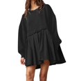 thumbnail image 1 of Womens Oversized Sweatshirt Dress Long Flowy Patchwork Pullover Tops Cute Drop Shoulder Sweatshirts Fall Long Sleeve Mini Dress Teen Girls Crewneck Solid Tunic Pleated Loose Clothing Beig, 1 of 5