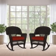 thumbnail image 2 of Jeco Chaise Berçante en Osier Noire avec Coussin Rouge (Ensemble de 2), 2 of 9
