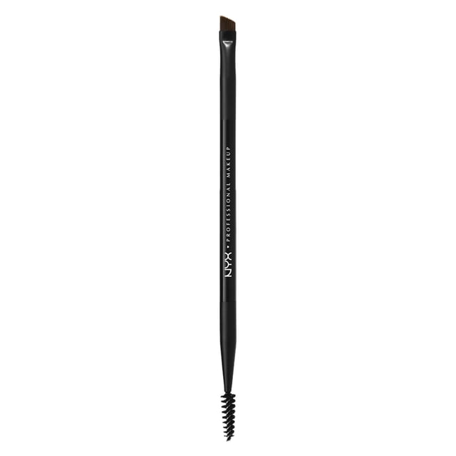 NYX Professional Makeup Pro Brosse Double pour Sourcils avec Manche Noir et Texte de Marque Blanc, Dotée d'Un Pinceau en Fibre Synthétique Incliné pour une application Précise de Crème Ou de Poudre sur les Sourcils et d'Un Pinceau spoolie à l'Extrémité Opposée pour Estomper et Sculpter les Sourcils.