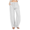 thumbnail image 1 of Wide Leg Pnats for Women Plus Size Casual Solid Color Comfy Mid Rise Pants for Women Fashion Loose Fit Daily Drawstring Linen And Cotton Lightweight Party Vacation Beach Pants（White,4XL）, 1 of 6