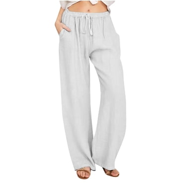 cfhntfmh Womens Casual Cotton Linen High Waist Pants Drawstring Loose Summer Pants Trousers with Pockets