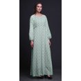 thumbnail image 2 of Bimba Robe Maxi à Manches Longues pour Femmes en Georgette Mousse, Imprimé Artistique d'Oiseaux et de Fleurs, Taille Élastique - Très Petit, 2 of 5
