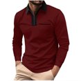 thumbnail image 2 of RXIRUCGD Hommes Couleur Unie Poche Manches Longues Col Rabattable Mode Chemise de Balle de Golf Hauts, Rouge, Taille : M, 2 of 6