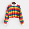 thumbnail image 1 of XZNGL Womens Color Stripe Button Long Sleeve Pullover Hoodies Sweatshirt Tops Blouse, 1 of 6