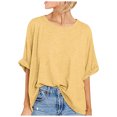 thumbnail image 1 of AherBiu Hauts Surdimensionnés pour Femmes Manches 3/4 Encolure Dégagée Été Décontracté Ample Haut T-Shirts Blouse, 1 of 7