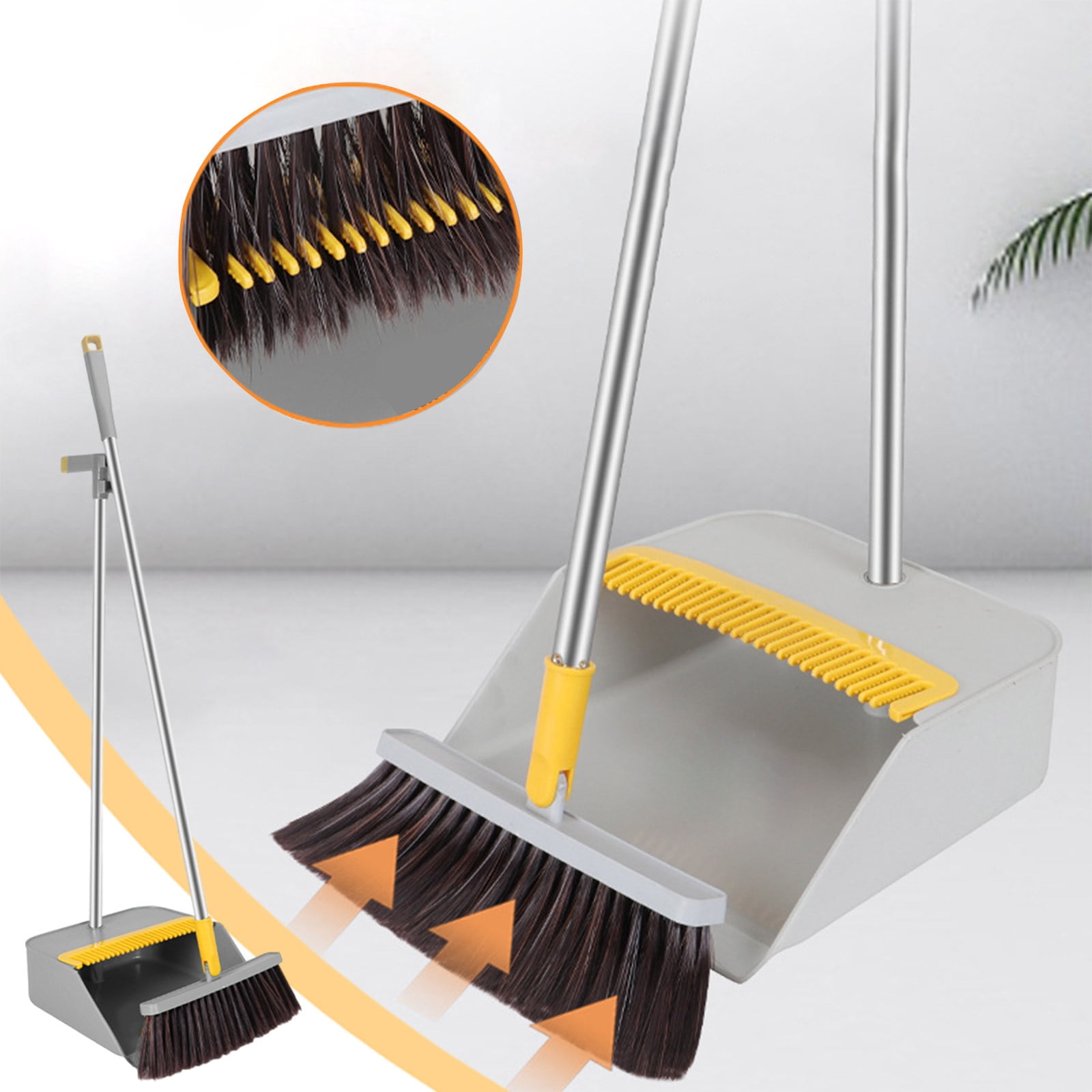 PEONAVET Broom and dustpan Brooms and Dustpan 2-in-1 Set Household Cleaning Supplies Stainless Steel Handle Brooms and Dustpan Combo Set for Home Office