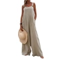 thumbnail image 1 of Kmbangi Women’s Casual Button Wide Leg Suspender Overalls with Pockets Fashion Solid Color Jumpsuit, 1 of 9