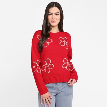 Devoted Women's Embroidered Crew Neck Sweater, Sizes XS-XL