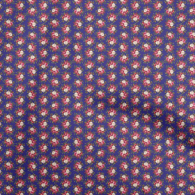 oneOone Polyester Lycra Blue Fabric Florals Craft Projects Decor Fabric Printed By The Yard 56 Inch Wide