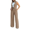 thumbnail image 1 of Kcodviy Womens Elegant Solid Color Suits for Ladies Suit Vest Tank Cardigan Plus Size Pant Suits Pockets Tops Wide Leg Rompers with Train for Women Pants Suit, 1 of 9