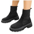 thumbnail image 1 of Rokment Bottes de Combat à Plateforme pour Femmes 2025 Automne Hiver Mode Suède Tricot Patchwork Extensible Talon Épais Mi-Mollet Courtes Robe Bottines à la Cheville, 1 of 8