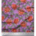 thumbnail image 1 of Soimoi Tissu Popeline de Coton Imprimé Feuilles & Roses au Mètre 56 Pouces de Large, 1 of 3
